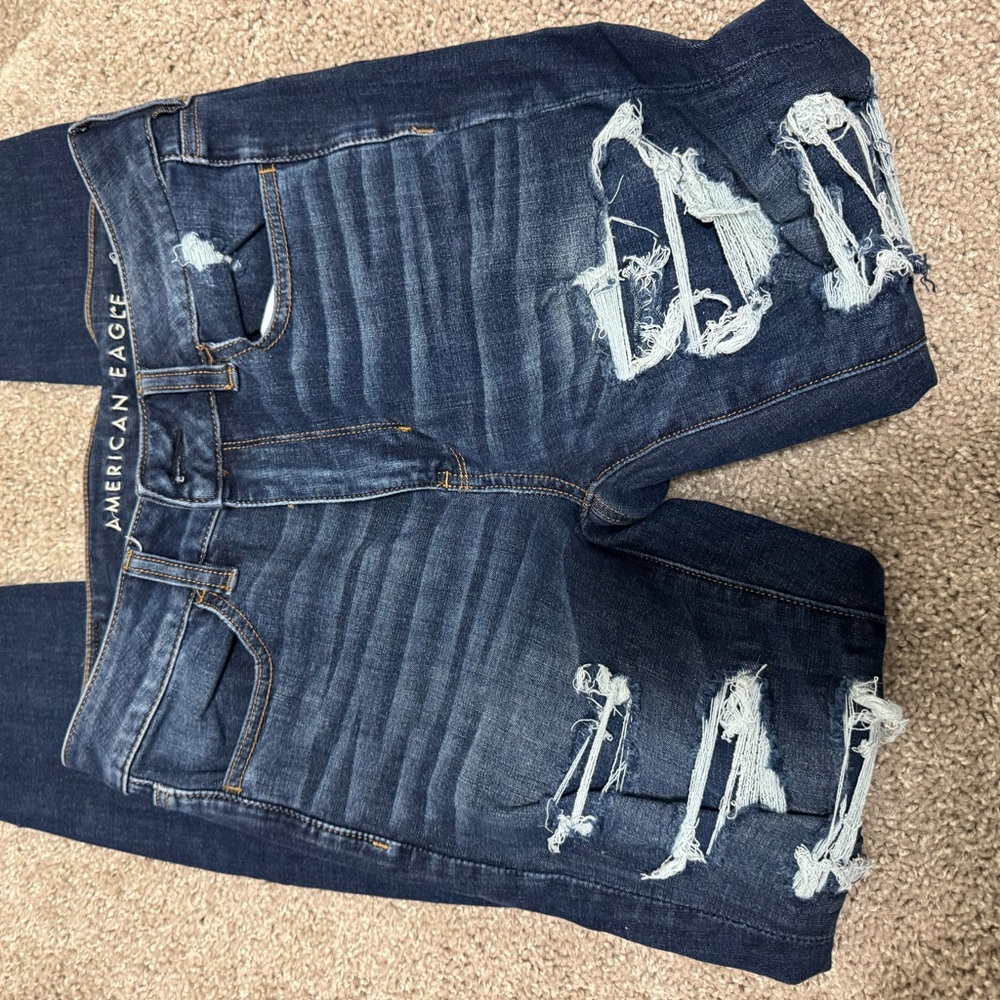 American Eagle Outfitters Blue Skinny Jeans with Artistic Splatter